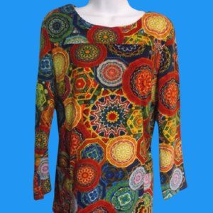 Psychedelic Hippy Jersey Dress Fits Large Petite